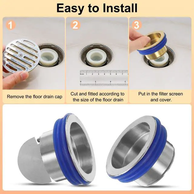 Alt view image 5 of 6 - 2Pcs Odor Proof Floor Drain, Brass Shower Floor Drain Backflow Preventer Anti-Clogging Single Way Drain Valve Sewer Sealing Ring for Kitchen Bathroom Laundry (Silver)