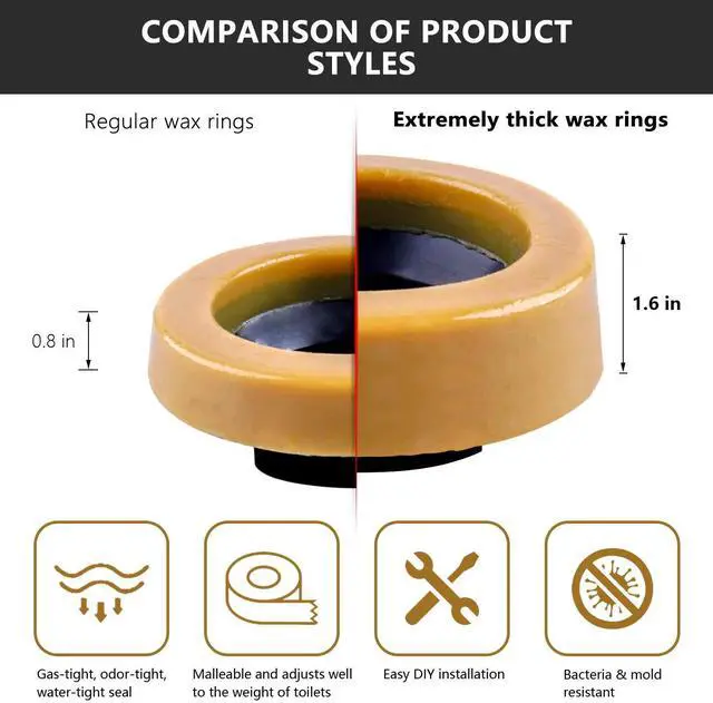 Alt view image 3 of 7 - Extra Thick Toilet Wax Ring Kit Include Closet Bolts, Bolt Caps, Thick Flange and Retainer Washers, Fits 3 Inch and 4 Inch Waste Lines for Toilet Gas Odor and Watertight Sealing