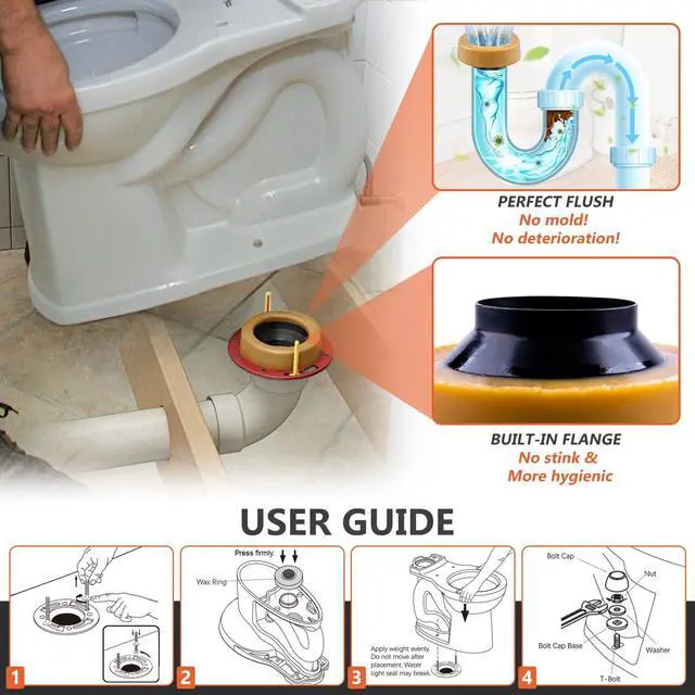 Alt view image 5 of 7 - Extra Thick Toilet Wax Ring Kit Include Closet Bolts, Bolt Caps, Thick Flange and Retainer Washers, Fits 3 Inch and 4 Inch Waste Lines for Toilet Gas Odor and Watertight Sealing