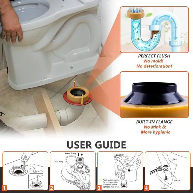 Alt view image 4 of 7 - Extra Thick Toilet Wax Ring Kit with Flange and Bolts for Floor Outlet Toilets New Install or Re-seat, Fits 3-inch or 4-inch Waste Lines