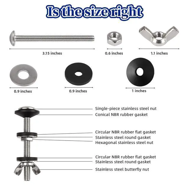 Alt view image 4 of 7 - Universal Toilet Tank Bolts & Rubber Gaskets