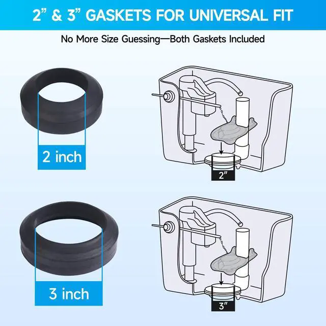 Alt view image 3 of 6 - Toilet Tank to Bowl Gasket Kit with 3 Sets of 304 Stainless Steel Bolts, Includes 2-Inch & 3-Inch Toilet Seal Gaskets, Universal Repair Kit for 2-Piece Toilets, Leak Fix Kit