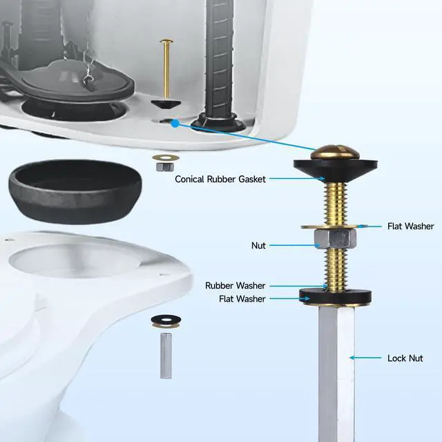Alt view image 4 of 6 - Toilet Tank to Bowl Gasket Kit with 3 Sets of 304 Stainless Steel Bolts, Includes 2-Inch & 3-Inch Toilet Seal Gaskets, Universal Repair Kit for 2-Piece Toilets, Leak Fix Kit