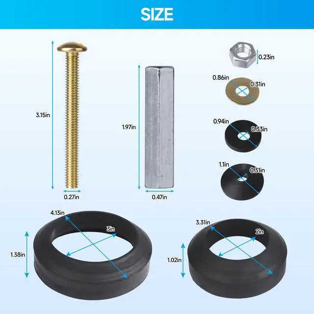 Alt view image 5 of 6 - Toilet Tank to Bowl Gasket Kit with 3 Sets of 304 Stainless Steel Bolts, Includes 2-Inch & 3-Inch Toilet Seal Gaskets, Universal Repair Kit for 2-Piece Toilets, Leak Fix Kit