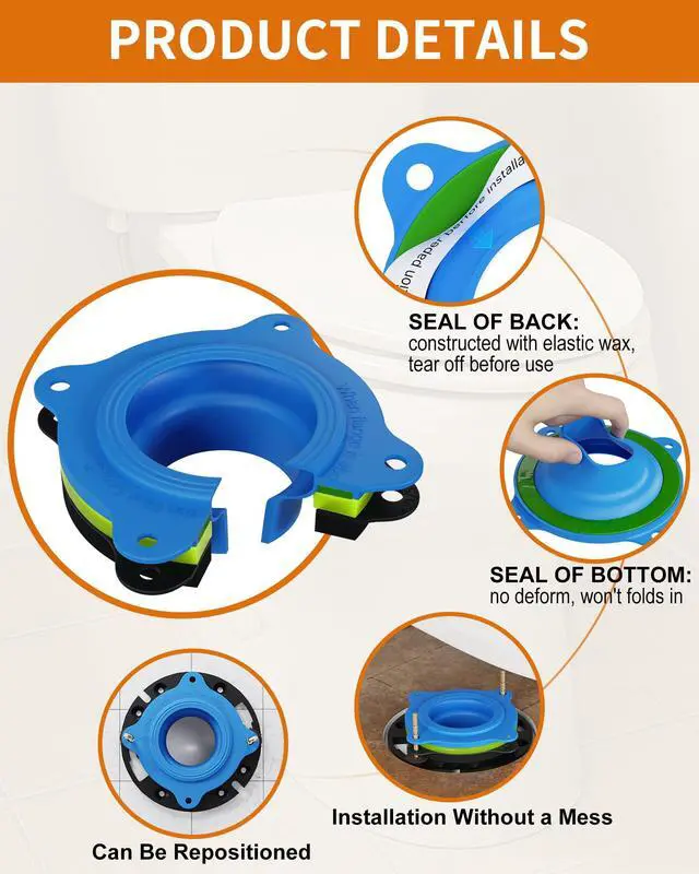 Alt view image 6 of 7 - Elastic Wax Ring Toilet Seal, No Mess Gasket Replacement Repair Kit Install