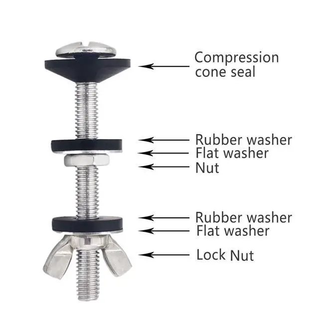 Alt view image 6 of 6 - Universal Toilet Tank To Bowl Gasket,2 Kind Gasket and 2 Sets 5/16*3.15 inch Stainless Steel Heavy Duty Rustproof Bolt Hardware Kit,Fits Most 2-Inch and 3-Inch flush valve opening 2-Piece Toilet Tanks