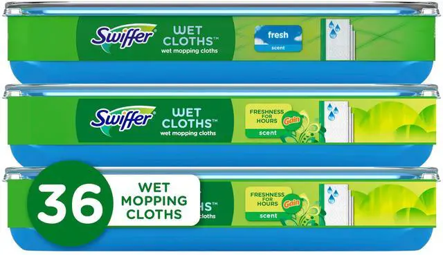 Main image of Sweep + Mop, Wet Pads Refill, Floor Cleaner for Dirt, Dust, Hair, Cleaning Cloths for Mopping Home, Bathroom, Kitchen, All Purpose Multi-Surface Floor Wipes, Fresh and Gain, 36ct