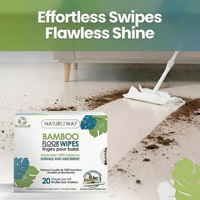 Alt view image 3 of 6 - Bamboo Floor Wipes|20 Wipes|Natural Bamboo Rayon|Soft and Durable|Works on Wood,Laminate,Tile|Compatible with Most Floor Cleaning Tools|Environmentally Friendly Product|Single