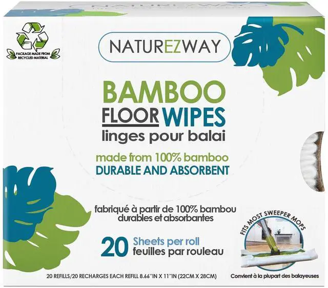 Main image of Bamboo Floor Wipes|20 Wipes|Natural Bamboo Rayon|Soft and Durable|Works on Wood,Laminate,Tile|Compatible with Most Floor Cleaning Tools|Environmentally Friendly Product|Single
