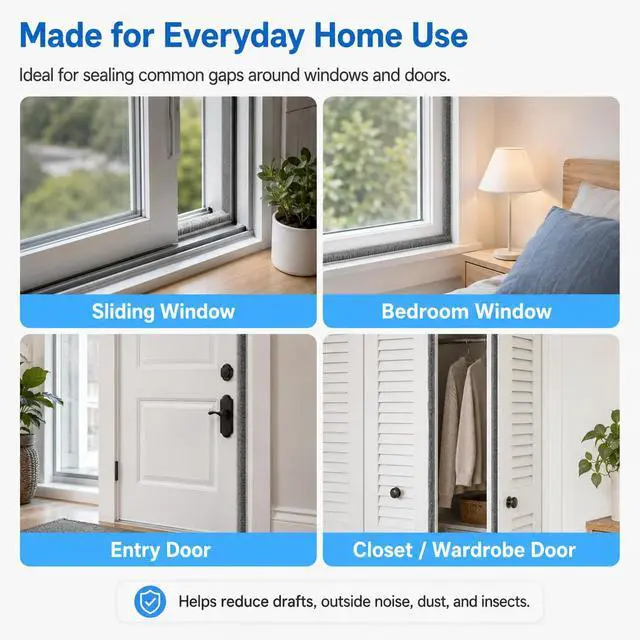 Alt view image 6 of 6 - 20FT Brush Weather Stripping, Self-Adhesive Pile Door Seal Strip for Sliding Doors and Windows, Felt Weatherstrip Draft Stopper, Soundproof Dustproof Window Gap Seal, Gray