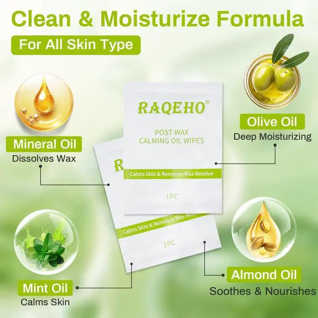 Alt view image 3 of 7 - 20PCS Post Wax Wipes - After Waxing Calming Oil Wipes Post Wax Care for Body Facial Waxing Remover Aftercare Product for Hair Removal After Wax Care Remove Residue Waxing Aftercare Supplies