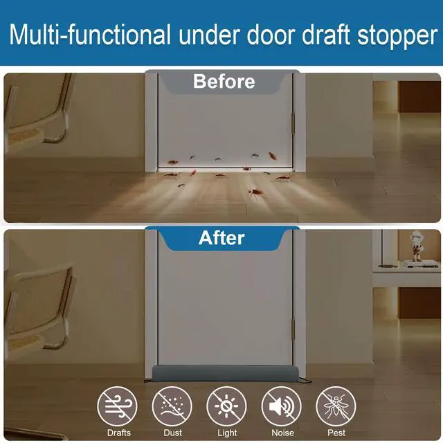 Alt view image 4 of 7 - 36 Inch Door Draft Stopper, Blocks Hot Cold Air with Removable Washable Cover, Gaps Up to 3 Inch, All-Season Noise and Wind Seal, Under Draft Stopper for Bottom of Door Window, Grey