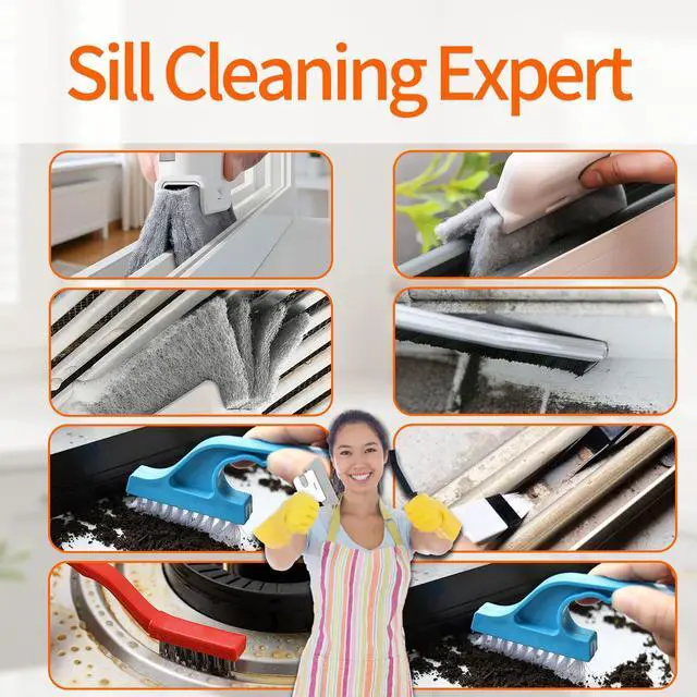 Alt view image 4 of 7 - Window Track Cleaner Tools Set - 14 Pcs Window Groove Cleaning Brush Kit, Crevice Cleaning Brush for Sliding Door, Shutter, Sill, Tile Lines, Sink