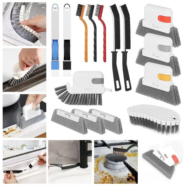 Alt view image 3 of 7 - 15 Pcs Window Groove Cleaning Brush Tool, Door Window Track Cleaner Groove Gap Cleaning Tools Crevice Cleaning Brush Gap Scrub Brush for Shutter Sliding Door Keyboard Tile Lines Sill Car Vents