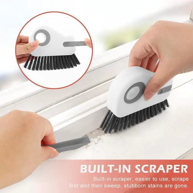 Alt view image 3 of 7 - 2Pcs 2 in 1 Groove Cleaning Brush, Window Track Cleaning Tools with Hidden Scraper, Multifunctional Hard Bristle Grip Brush for Sliding Door Track, Window Sill