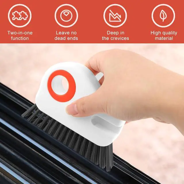 Alt view image 5 of 7 - 2Pcs 2 in 1 Groove Cleaning Brush, Window Track Cleaning Tools with Hidden Scraper, Multifunctional Hard Bristle Grip Brush for Sliding Door Track, Window Sill