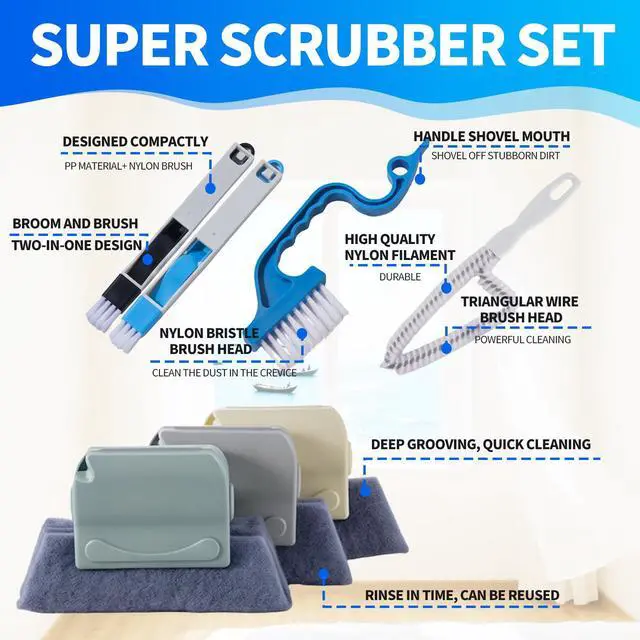 Alt view image 2 of 6 - Window Track Cleaner Tool Set, 13 Pcs Magic Window Sill Cleaning Tools Kit with Groove Cleaning Brush for Door Tracks, Tile Lines, Shutter, Car Vents
