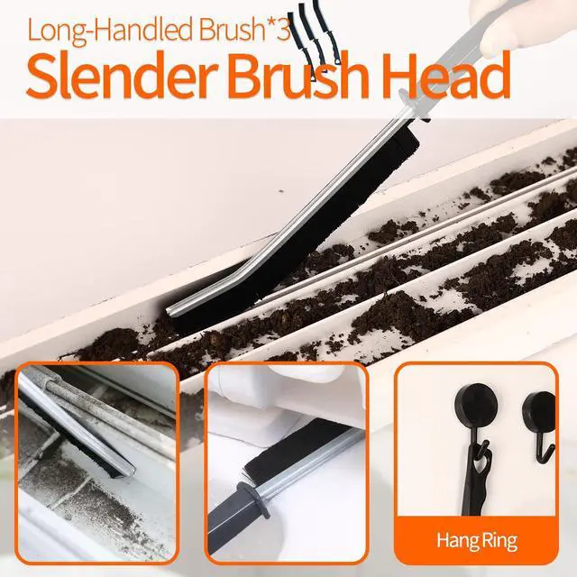 Alt view image 6 of 7 - Window Track Cleaner Tools Set - 14 Pcs Window Groove Cleaning Brush Kit, Crevice Cleaning Brush for Sliding Door, Shutter, Sill, Tile Lines, Sink