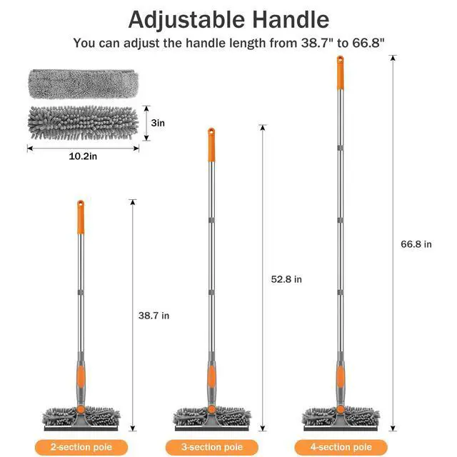 Alt view image 2 of 7 - Window Squeegee with Extension Pole 2-in-1 Window Cleaning Kit Professional Window Cleaner Tool with Rotatable Head and 2 Scrubbers for Outdoor Indoor Car Windows Glass, Grey Orange
