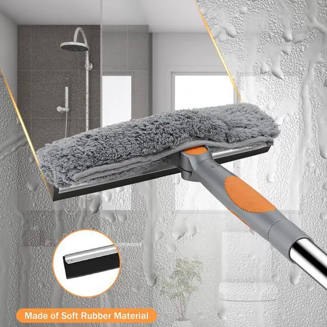 Alt view image 6 of 7 - Window Squeegee with Extension Pole 2-in-1 Window Cleaning Kit Professional Window Cleaner Tool with Rotatable Head and 2 Scrubbers for Outdoor Indoor Car Windows Glass, Grey Orange