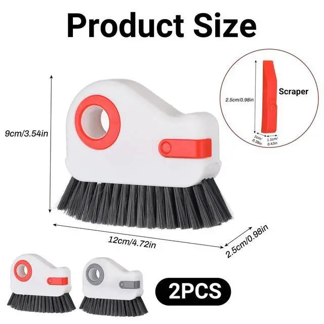 Alt view image 2 of 7 - 2 PCS Groove Cleaning Brush 2 in 1 Window Track Cleaning Tool Crevice Cleanings Brush Multifunction Hard Bristle with Hidden Scraper Grout Cleaner Grip Brushes for Slid Door Track Window Sill