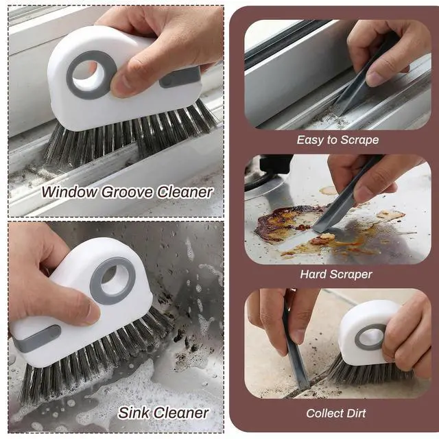 Alt view image 3 of 7 - 2 PCS Groove Cleaning Brush 2 in 1 Window Track Cleaning Tool Crevice Cleanings Brush Multifunction Hard Bristle with Hidden Scraper Grout Cleaner Grip Brushes for Slid Door Track Window Sill