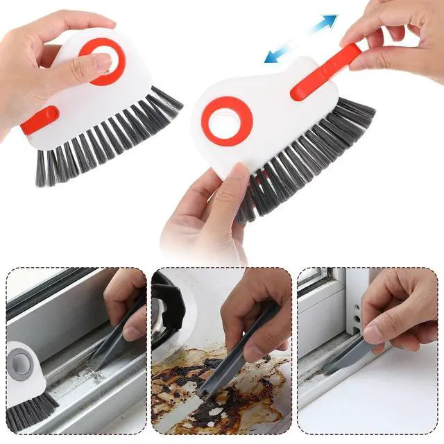 Alt view image 5 of 7 - 2 PCS Groove Cleaning Brush 2 in 1 Window Track Cleaning Tool Crevice Cleanings Brush Multifunction Hard Bristle with Hidden Scraper Grout Cleaner Grip Brushes for Slid Door Track Window Sill