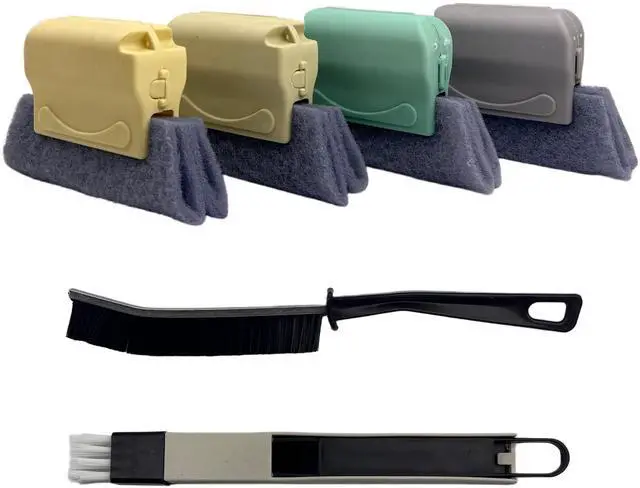 Main image of Window Track Cleaning Tool Set, 4Pcs Washable Sponge Brushes with Corner Scraper & Detachable Head, Deep Clean for Window Grooves, Sliding Doors, Tile Grout, Air Vents & Keyboard Gaps