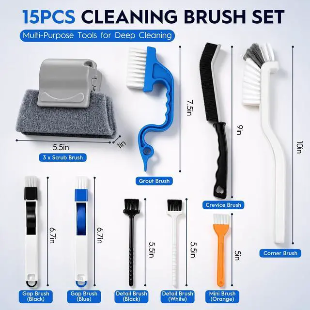 Alt view image 2 of 7 - Window Track Cleaning Tools, 15 Pcs Sill Cleaner Brush for Window/Door Tracks, Sliding Doors, Tile Lines, AC Vents & Keyboards