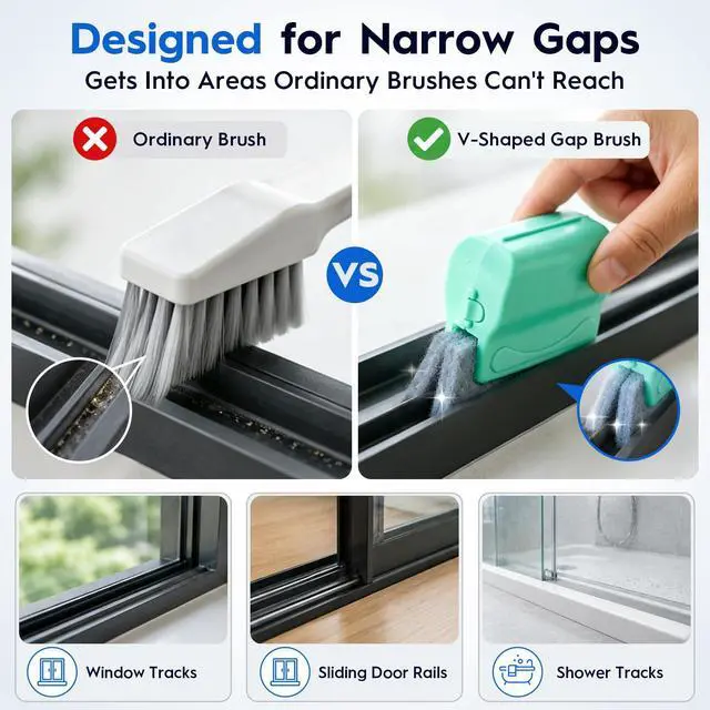 Alt view image 3 of 7 - Window Track Cleaning Tools, 15 Pcs Sill Cleaner Brush for Window/Door Tracks, Sliding Doors, Tile Lines, AC Vents & Keyboards