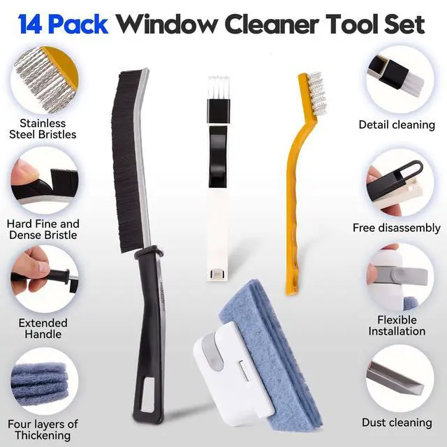 Alt view image 2 of 7 - Window Track Cleaner Tools Set, 14 PCS Window Groove Cleaning Brush Kit for for Sliding Door, Window Sill, Shutter, Car Vents