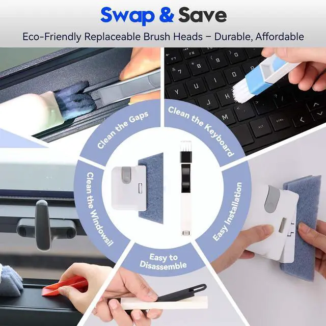 Alt view image 4 of 7 - Window Track Cleaner Tools Set, 14 PCS Window Groove Cleaning Brush Kit for for Sliding Door, Window Sill, Shutter, Car Vents
