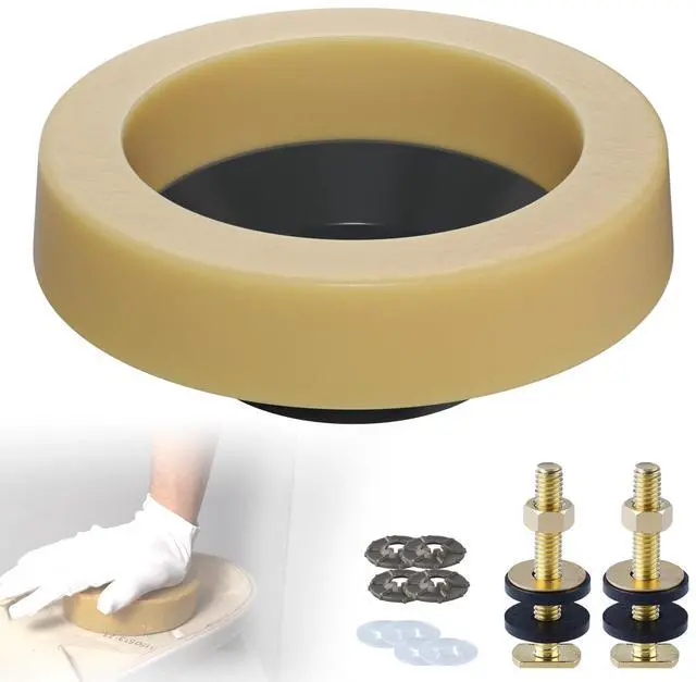 Main image of Extra Thick Toilet Wax Ring Replacement Kit, Universal Toilet Seal Ring with Brass Toilet Floor Bolts and Retainer Washers, PE Flange Fits 3 Inch and 4 Inch Drain Pipes
