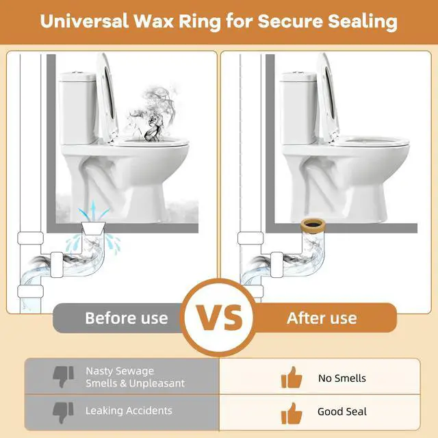 Alt view image 2 of 7 - Extra Thick Toilet Wax Ring Replacement Kit, Universal Toilet Seal Ring with Brass Toilet Floor Bolts and Retainer Washers, PE Flange Fits 3 Inch and 4 Inch Drain Pipes