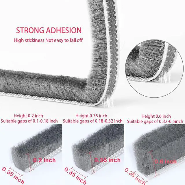 Alt view image 2 of 6 - 33 Ft Gray Self-Adhesive Soundproofing Weather Stripping for Doors and Windows, 0.35" Wide x 0.2" Thick