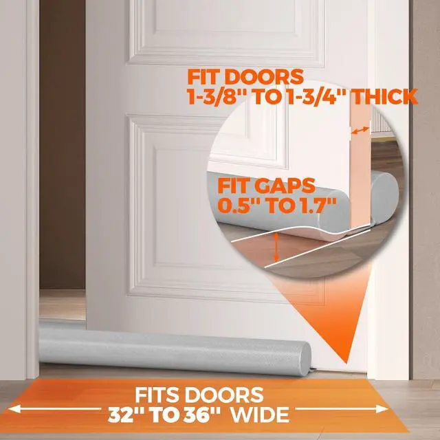 Alt view image 5 of 7 - Door Draft Stopper Door Sweep Weather Stripping Noise Blocker Window Breeze Blocker Adjustable Draft Door Closers, Grey