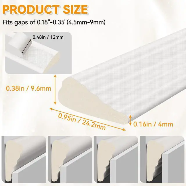 Alt view image 2 of 7 - 236" Wedge-Shaped Foam Window Seal Strip, Door Weather Stripping, Soundproof Front Door Frame Seal, Self-Adhesive Winter Insulation for Doors & Windows, Draft Stopper Gap Filler, White
