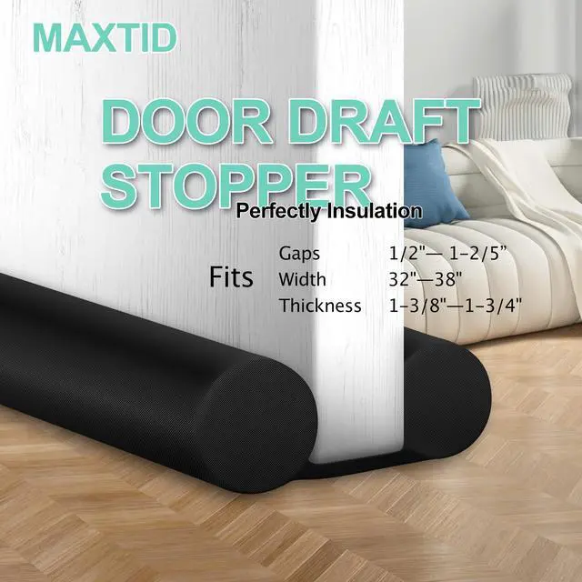 Alt view image 4 of 7 - Under Door Draft Stopper for Bottom of Doors 38" Black Door Blocker Noise ReducerLight Cold Air Guard Breeze Sound Proof Door Sweep Weather Stripping Door Seal Insulation Strip Gap Filler