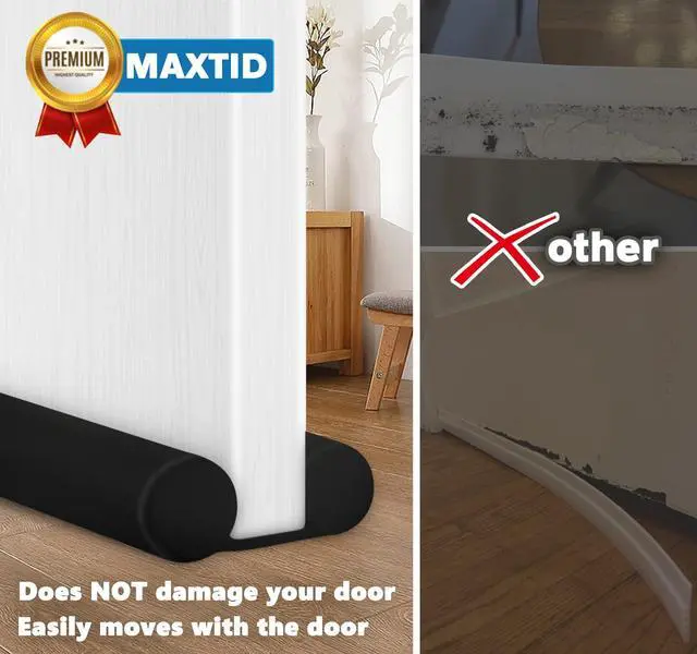 Alt view image 5 of 7 - Under Door Draft Stopper for Bottom of Doors 38" Black Door Blocker Noise ReducerLight Cold Air Guard Breeze Sound Proof Door Sweep Weather Stripping Door Seal Insulation Strip Gap Filler