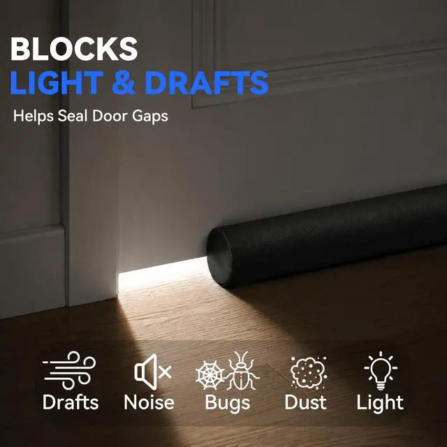 Alt view image 3 of 7 - Under Door Draft Stopper for Bottom of Doors 38" Black Door Blocker Noise ReducerLight Cold Air Guard Breeze Sound Proof Door Sweep Weather Stripping Door Seal Insulation Strip Gap Filler