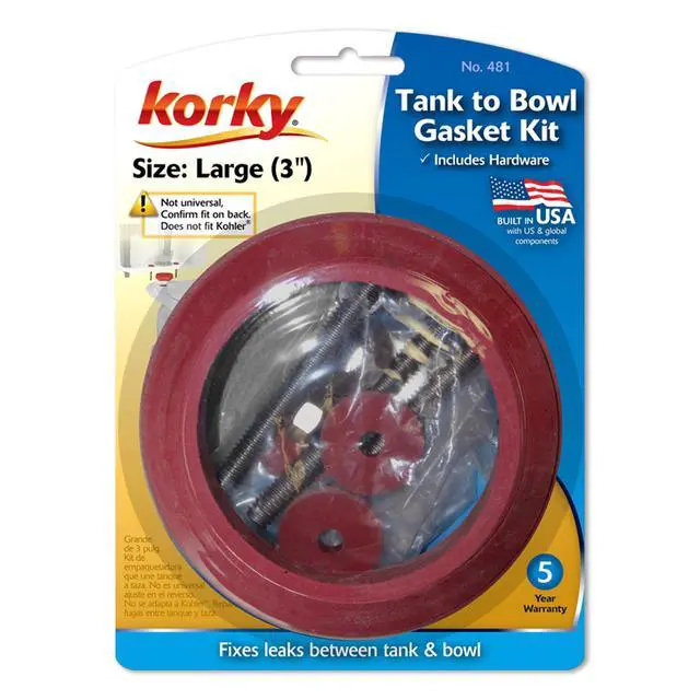 Alt view image 3 of 5 - 481BP Universal Toilet Tank To Bowl Gasket & Hardware Kit - Fits Most 3-Inch, 2-Piece Toilet Tanks - Made in USA , Red , Large (3")