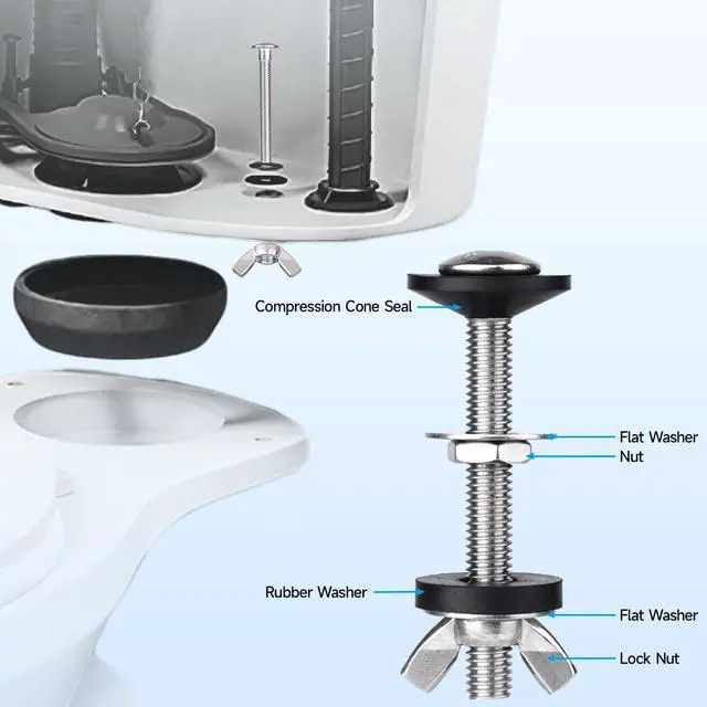 Alt view image 4 of 6 - Toilet Tank to Bowl Bolt & Gasket Kit, 304 Stainless Steel Bolts, High-Density Foam Rubber Gasket, Compatible with 2-Inch and 3-Inch Seals, Easy Installation for Leak and Loose Connection Repairs
