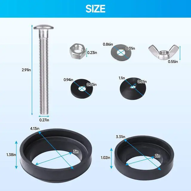 Alt view image 5 of 6 - Toilet Tank to Bowl Bolt & Gasket Kit, 304 Stainless Steel Bolts, High-Density Foam Rubber Gasket, Compatible with 2-Inch and 3-Inch Seals, Easy Installation for Leak and Loose Connection Repairs