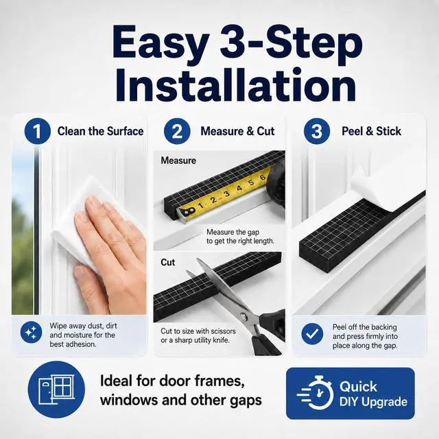 Alt view image 6 of 6 - 33FT EVA Foam Weather Stripping Door Seal, Self-Adhesive Weatherstrip Tape for Door Frame, Window Gaps, Soundproof Insulation