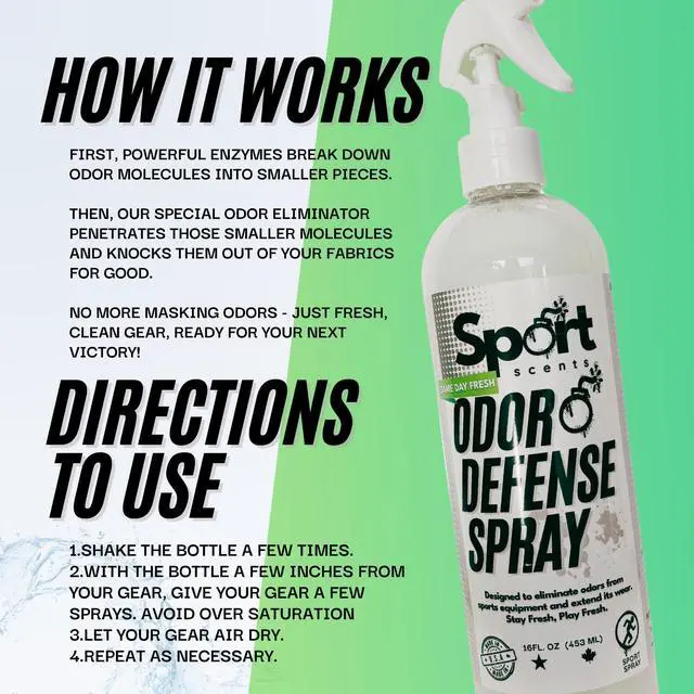 Alt view image 4 of 4 - Odor Defense Spray - Sports Gear Odor Eliminator & Deodorizer - Neutralizer & Refresher Spray for Sports Equipment, Sportswear, Shoes, Athletic Jerseys, & Outdoor Gear - 16 Fl Oz