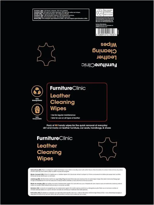 Alt view image 7 of 7 - Leather Cleaning Wipes | 80 Count | 4-in-1 Clean, Nourish, Condition, & Restore Leather & Vinyl Furniture, Handbags, Jackets, Car Seats, Interiors & More | Residue & Streak-Free