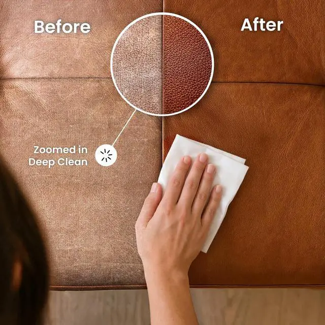 Alt view image 2 of 7 - Leather Cleaner Wipes 4-in-1 Leather Cleaner and Conditioner for Furniture - Leather Couch Cleaner, Car, Shoes & Purses UV Protection, XL Moistened Wipes Restore & Protect 3 Pack (90 Total)