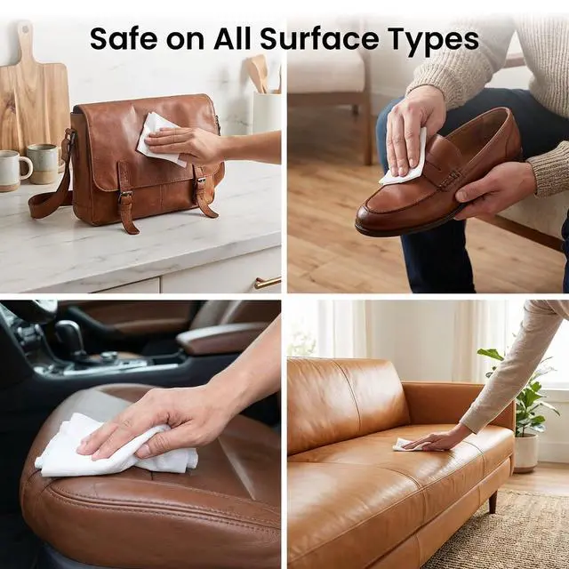 Alt view image 4 of 7 - Leather Cleaner Wipes 4-in-1 Leather Cleaner and Conditioner for Furniture - Leather Couch Cleaner, Car, Shoes & Purses UV Protection, XL Moistened Wipes Restore & Protect 3 Pack (90 Total)