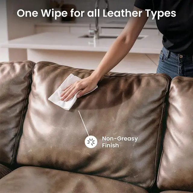Alt view image 5 of 7 - Leather Cleaner Wipes 4-in-1 Leather Cleaner and Conditioner for Furniture - Leather Couch Cleaner, Car, Shoes & Purses UV Protection, XL Moistened Wipes Restore & Protect 3 Pack (90 Total)