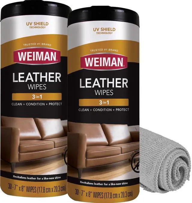 Main image of Leather Cleaner & Conditioner - Cleans, Restores & Protects Leather, UV Protection Prevent Cracking & Fading, For Car Seats, Sofas, Shoes, Bags & All Finished Leather Surfaces, 2 Pack, 60 Wipes